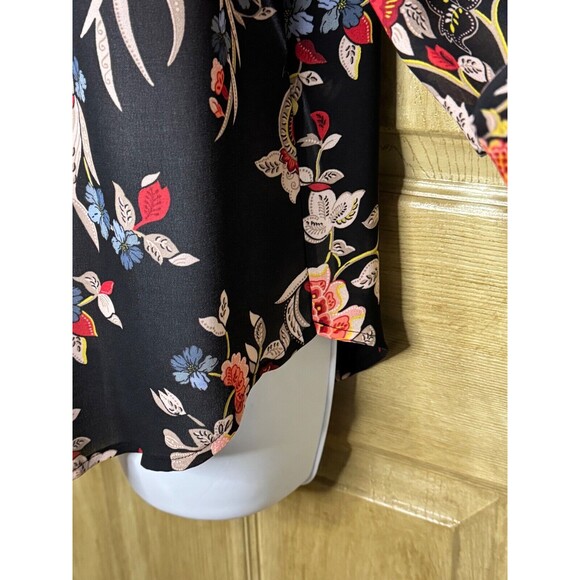 Ann Taylor LOFT Top Women's Size Med Black Floral Paisley Popover Sheer Blouse - Picture 3 of 7